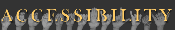 Logo: Accessibility with a background of the same word described using the American fingerspelling alphabet Accessibility Logo
